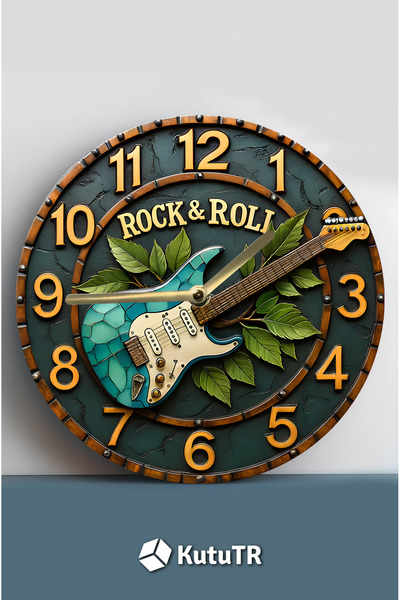 kutuTR Rock & Roll Guitar Themed Mdf Wall Clock – 33X33 cm Sdw453