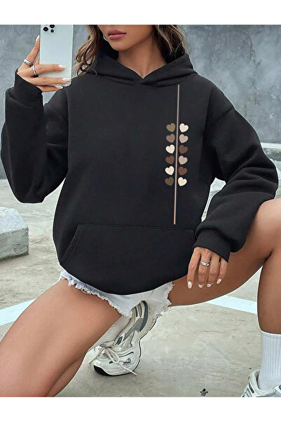 Trend Sizde Φούτερ με κουκούλα με στάμπα Unisex Black Heart Path