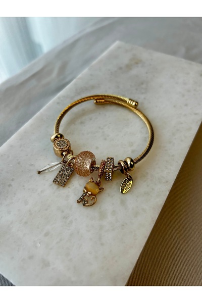 accessorya Kedi Çarmlı (CHARMLI) Pembe Boncuklu Kelepçe Bileklik