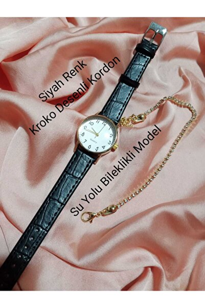 QUARTZ Vintage Retro Model Black Strap_ Women's Wristwatch Gold Case - Bracel...