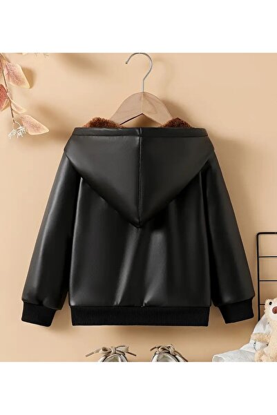 shop Erkek çocuk içi peluş detaylı kapşonlu mont suni deri