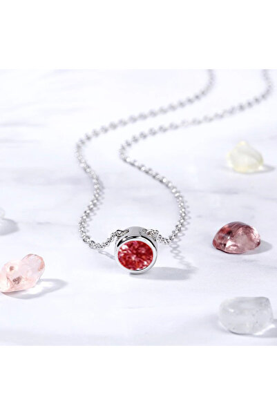 KESNUP Colier cu turmalină Luna Octombrie și cristal roz din argint