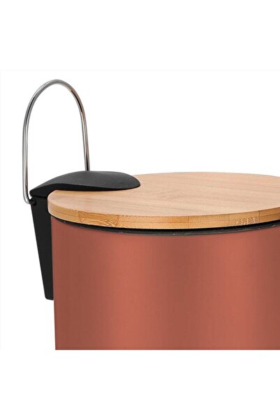 FRANDIS Metal trash can, 3 liters, bamboo lid, removable bucket, Frandis, terracotta color