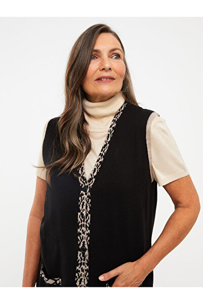LC Waikiki Kadın V Yaka Desenli Kolsuz Triko Yelek