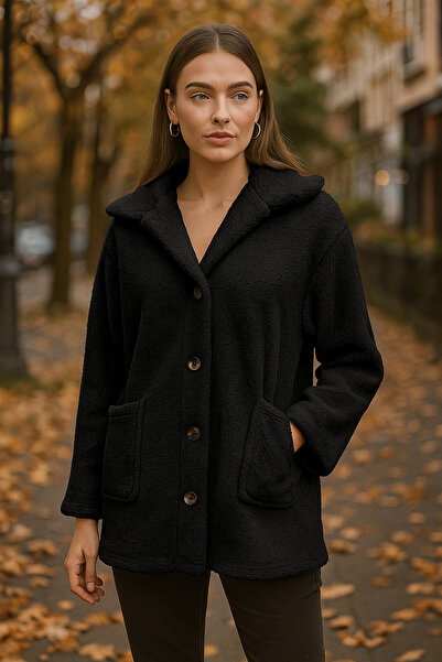 Ceylen Buttoned Pocket Plush Coat