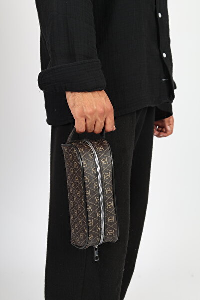 çantaevim Brown Unisex Waterproof Shaving & Cosmetic Portfolio & Clutch Handbag