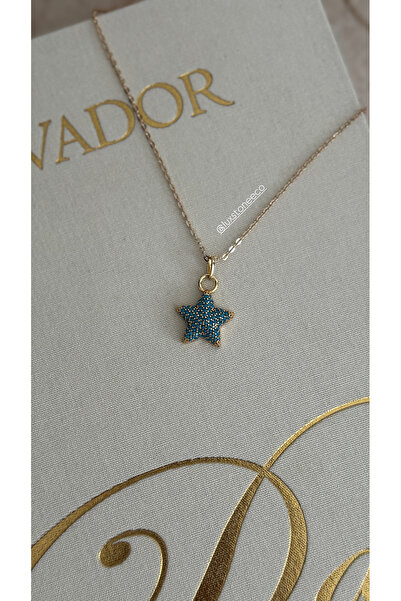 LUXSTONE قلادة ذهبية على شكل نجمة من الحجر الأزرق