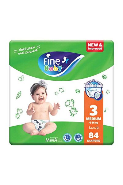 Fine Baby حفاضات مقاس 3 (4-9 كجم) متوسطة، 84 قطعة مع حواجز التسرب الجديدة ذات القفل المزدوج