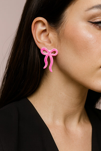 Lu Atelier روسابيل – أقراط مصنوعة يدويًا على شكل فيونكة وردية