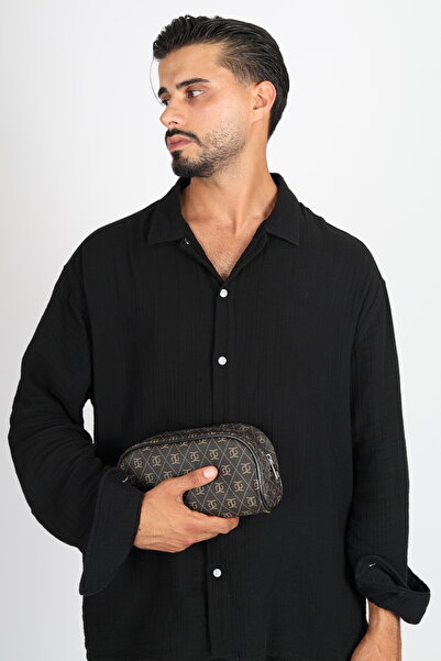 çantaevim Brown Unisex Waterproof Shaving & Cosmetic Portfolio & Clutch Handbag