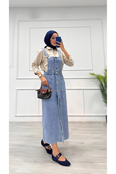 Ovebu Skirted overalls enzyme super stone wash ice blue d 2521