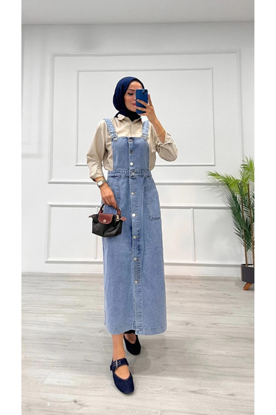 Ovebu Skirted overalls enzyme super stone wash ice blue d 2521