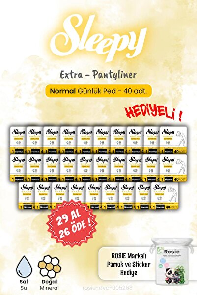 Sleepy Extra 29 AL 26 ÖDE 40'lı Günlük Ped Normal 40'lı ve Rosie Hediye
