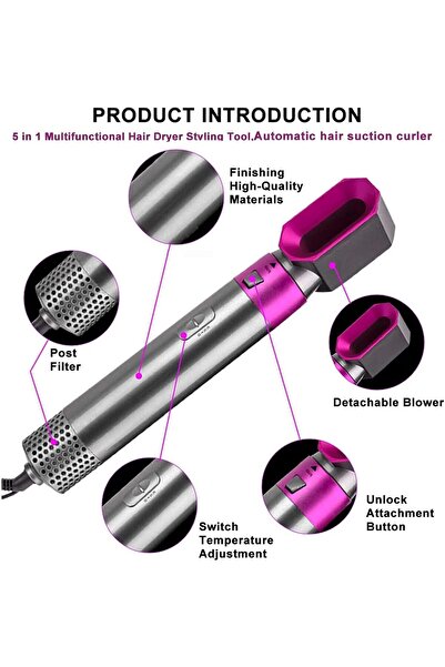 Generic 5 in 1 Hair Dryer, Hair Straightener Comb Curling Brush with 5 Interchangeable Barrels