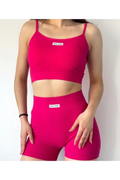 TEKDEMİR طقم رياضي نسائي مع سترة ضيقة وسروال قصير مبطن من الليكرا
