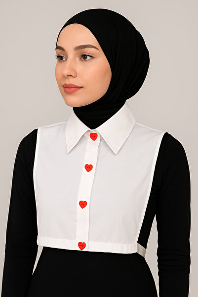 mirach Kırmızı Kalp Düğmeli Yakalı Gömlek Yaka Içlik Gömlek Yarım Içe Giyilen Pamuklu Beyaz Lastikli Esnek