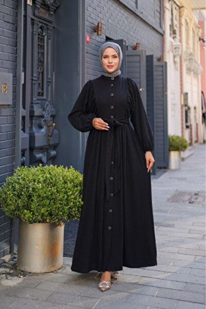 By Pommes Life فستان نسائي بأكمام بالون وحزام وأزرار كاملة