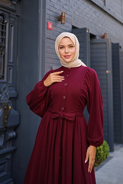 By Pommes Life Women's Balloon Sleeve Belted Full Button Testtur Dress