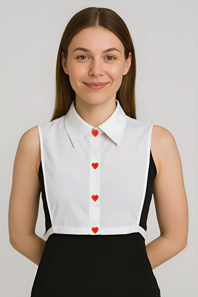 mirach Kırmızı Kalp Düğmeli Yakalı Gömlek Yaka Içlik Gömlek Yarım Içe Giyilen Pamuklu Beyaz Lastikli Esnek