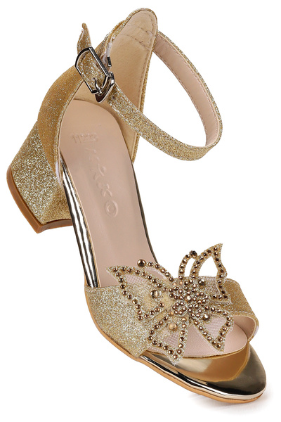 KARAMAZI Kids Zete Sand Glitter Girls' 4 cm Heeled Sandals Evening Dress Shoes