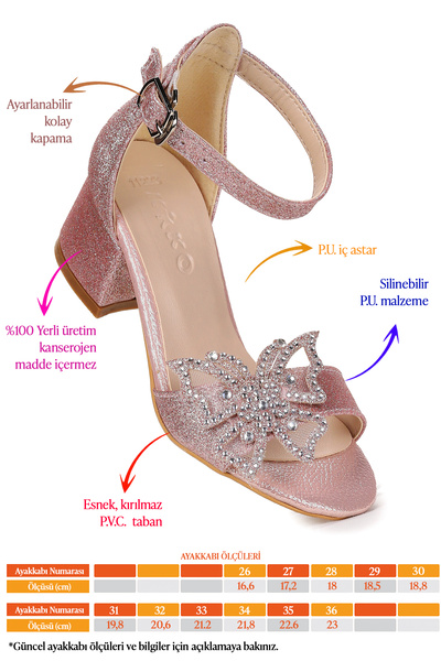 KARAMAZI Kids Zete Sand Glitter Girls' 4 cm Heeled Sandals Evening Dress Shoes