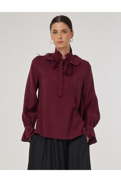 Kayra Collar Detailed Rayon Blouse Burgundy