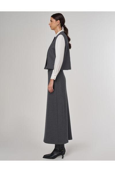 Kayra Piece Sewn Wool Skirt Suit Smoked