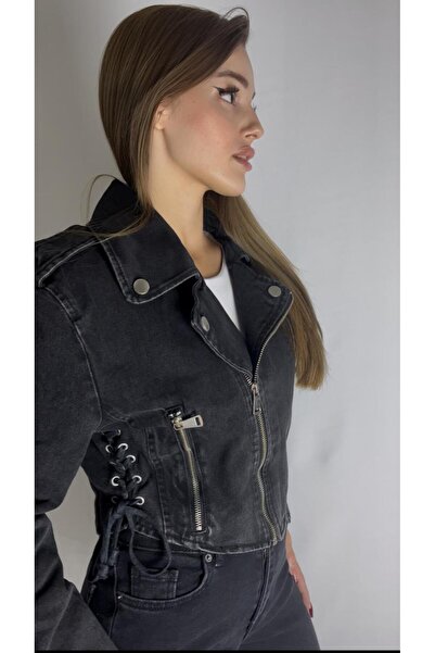 NOXS Kadın Bağcık Detaylı Lüks Kot Ceket