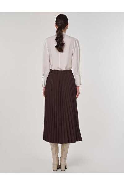 KYR Πλισέ φούστα με κορδόνια σε σκούρο καφέ