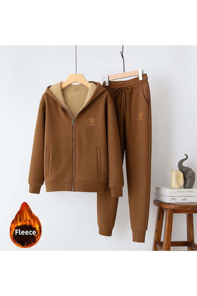CLASSY.MODA Thermal-Tracksuit Set-2-Piece-Bottom-Top-Embroidery-Hooded-3 Thread Raised-Top Inner Welsoft Excluding Sleeves