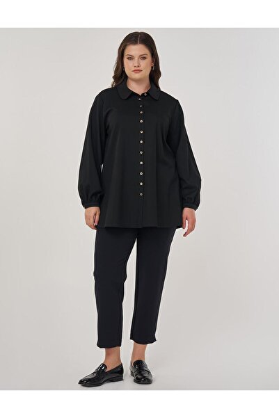 Kayra Baby Collar Viscose Blouse Black