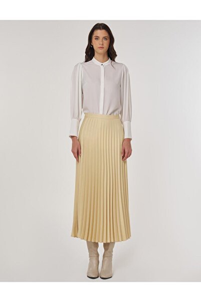 Kayra Pleated Satin Skirt Light Yellow