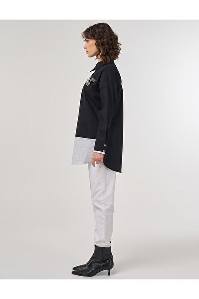 Kayra Kelebek Aplikeli Pamuklu Tunik Siyah