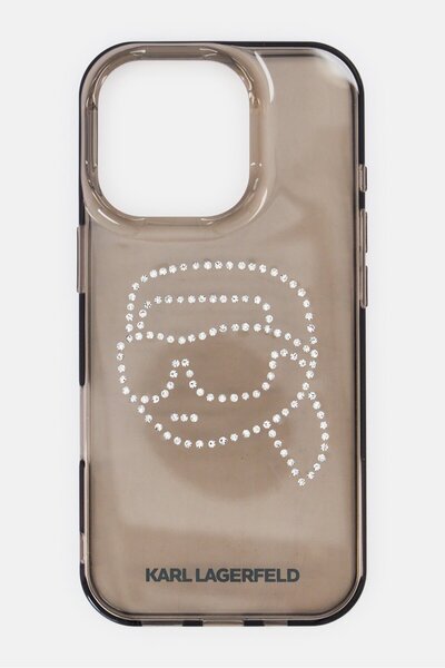 Karl Lagerfeld جراب حماية بتصميم شعار كارل هيد لجهاز آيفون 16 برو، أسود