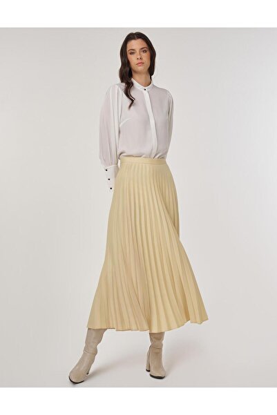 Kayra Pleated Satin Skirt Light Yellow