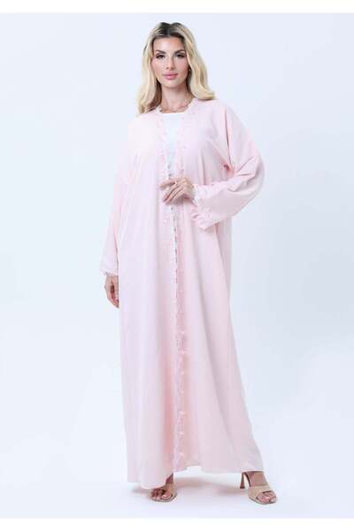 Msquare Fashion Elegant Pink Lace Abaya with Matching Sheila - Lightweight Nida