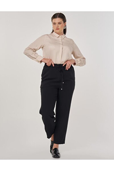 Kayra Lace-Up Relaxed Fit Trousers Black
