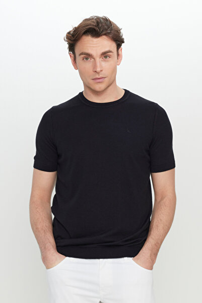 ALTINYILDIZ CLASSICS Men's Black Cotton Standard Fit Regular Cut Crew Neck Knitwear T-Shirt
