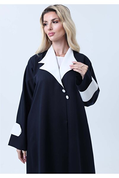 Msquare Fashion Navy & White Contrast Collar Professional Abaya with Headscarf