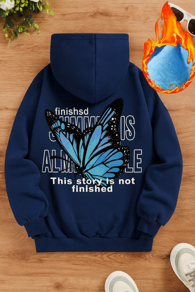 LAYORA Hanorac unisex imprimat cu glugă |   Model de fluture albastru, stil c...