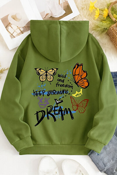 CLASSY.MODA Унисекс суитшърт с качулка и принт | Цветен мотив с пеперуди и надписи Модерен стил за всеки ден