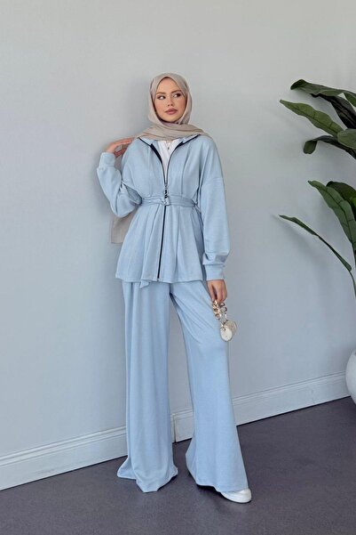 Hazamoda طقم بنطلون قطني من هانا باللون الأزرق الفاتح