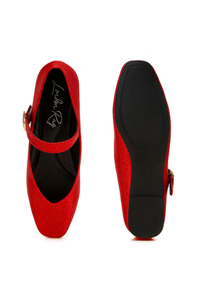 london Rag Women Glitter Pin Buckle Ballerinas in Red