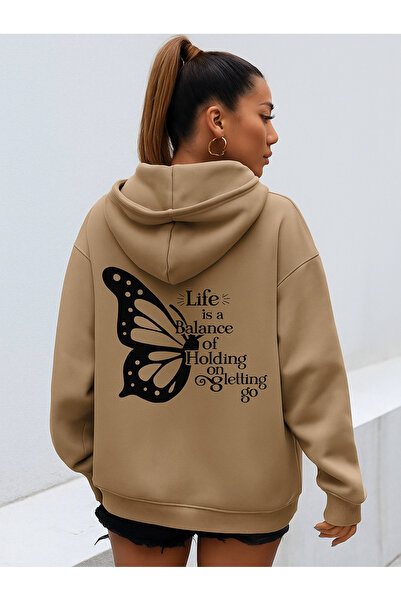 CLASSY.MODA Γυναικείο φούτερ με κουκούλα με στάμπα |   Μοντέρνο άνετο καθημερ...