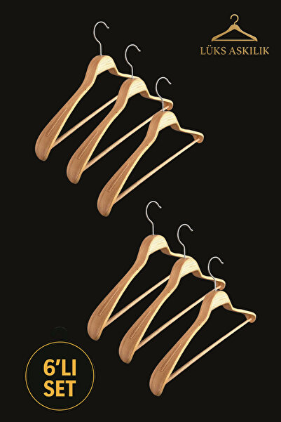 Ulgenex 6 Adet Lüks Kayın Ağacı Erkek Askılık – Vernikli & Kaydırmaz Özellikli
