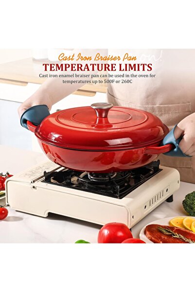 LENND Cast Iron Dutch Oven, 30cm Enameled Pan with Lid