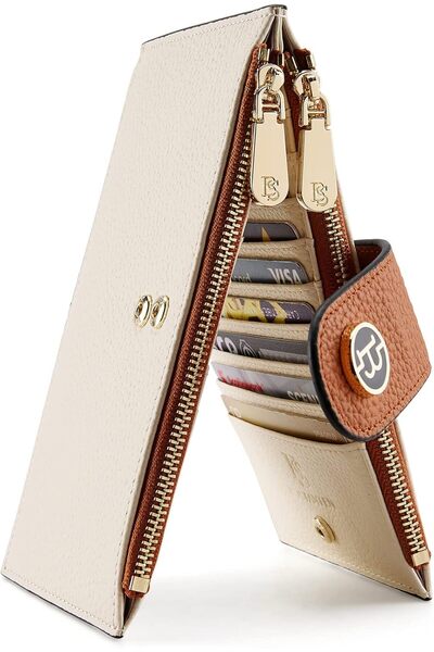 BOSTANTEN Genuine Leather Wallets for Women RFID Blocking Slim Bifold Purse Card Holder with Zipper