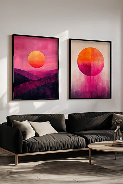 STARYUNA Set de pictură cu cadru din lemn negru, peisaj abstract la apus de s...