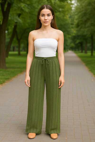 ECK MODA Women's Textured Elastic Waist Flexible Comfortable Fit Pants
