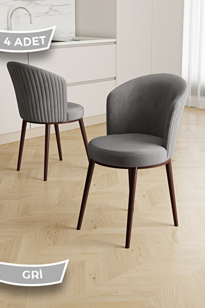 Canisa Risa Serisi 4 Adet Mutfak Sandalyesi Kahverengi Metal Ayak 1.Sınıf Bab...